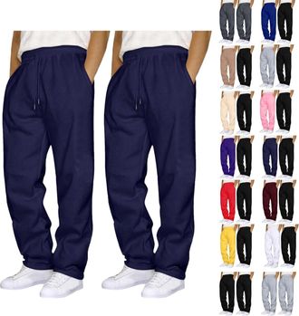 Generic Pack of 2 Mens Joggers Mens Jogging Sweatpants with Drawstring Solid Tracksuits Bottoms Straight Wide Leg Casual Trousers for Mens UK Gym Sports Activ