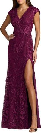 Mac Duggal Faux Wrap Embroidered Cap Sleeve Gown in Amethyst at Nordstrom, Size 16