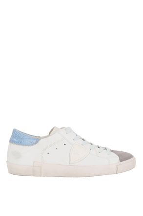 Philippe Model Paris Leather and Suede Crackled Blue Heel Sneakers