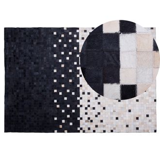 Beliani Alfombra De Piel De Vacuno Negra Y Beige Patr&oacute;n Patchwork 140 X 200 Cm Rectangular Erfelek