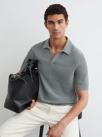 Reiss Sage Cotton-blend Basket-stitch Open-collar Polo, Xxl