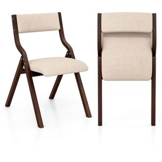 Costway Set di 2 Sedie da Pranzo Pieghevoli, Sedie Imbottite con Telaio in Legno Massello e Sedile Imbottito in Tessuto di Lino, Aspetto Moderno