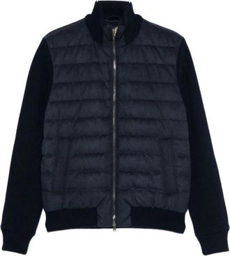 Herno Gevatterde Panel Cardigan - Heren - Vesten - Blauw - 2XL - Wol - Truien & Vesten