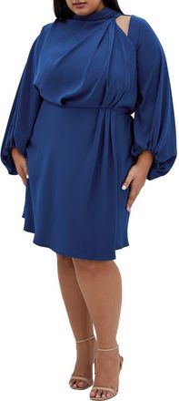 City Chic Jaylee Shoulder Cutout Long Sleeve Dress in Deep Ocean at Nordstrom, Size Xxl