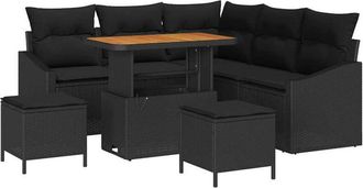 vidaXL Conjunto De Sof&aacute; De Jard&iacute;n Con Coj&iacute;n Con Almohada 8 Pcs Negro Vidaxl