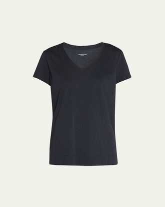 Lafayette 148 New York Modern V-Neck Short-Sleeve Cotton Jersey Tee