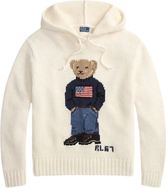 Polo Ralph Lauren Bear-Intarsia Hoodie Trui - Dames - Hoodies - Beige - M - Katoen - Hoodies & sweatvesten