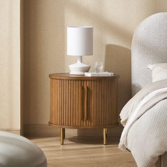 Castlery Brass Walnut Wooden Side Table | Harper by Castlery, Brown