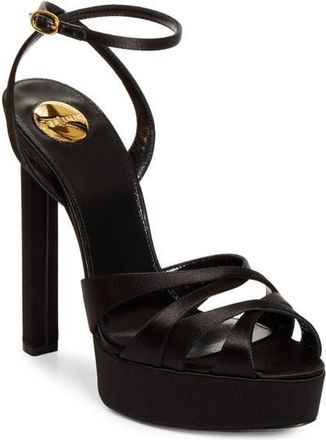 Saint Laurent Chandelle Ankle Strap Platform Sandal in Black at Nordstrom, Size 10Us