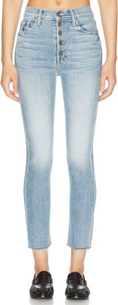 Mother Skinny Pixie Dazzler Ankle Fray Jeans In Ivy League Cowboy