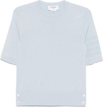 Thom Browne T-shirt con dettaglio a 4 righe e lavorazione pointelle - Blu