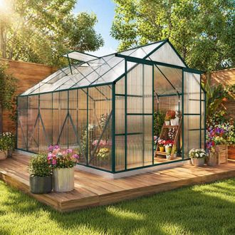 STILVORA Walk-In Greenhouse 8 x 12ft with Sliding Doors in Clear