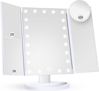 OEM Espejo De Maquillaje Iluminado, Aumentos De 2x, 3x Y 10x, Control T&aacute;ctil, Triple, Blanco, Estilo Moderno, Espejo De Tocador Para Ba&ntilde;o