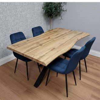 Kosy Koala Dining Table with 4 Blue velvet tuffted Chairs Kitchen Furniture Set