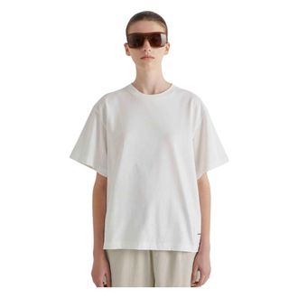 Meimeij T-Shirts, female, White, Size: L/XL Basic Crewneck Short Sleeve T-shirt with Logo