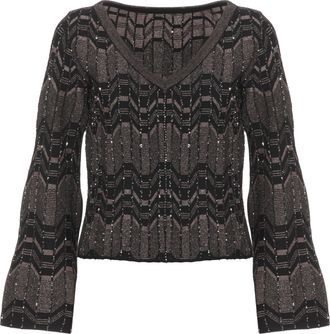 D.exterior Brown Geometric Sequined Viscose Sweater