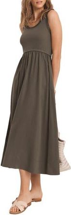 Mint Velvet Ruched Trim Cotton Midi Dress in Khaki at Nordstrom, Size X-Large