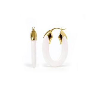 Gold & Honey Womens Carved Oval Lucite Birthstone Hoop Earrings In June - Pearl