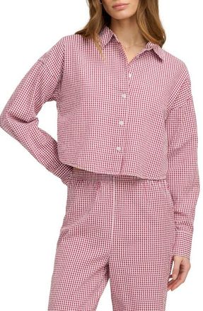 Favorite Daughter Crop Cotton Gingham Button-Up Shirt in Raspberry/White at Nordstrom, Size X-Small