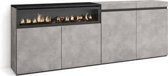 Skraut Home Aparador efecto madera cemento 200x35x75cm chimenea efecto fuego