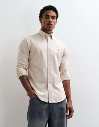 Polo Ralph Lauren camicia con logo Icon Sport in bianco caramello