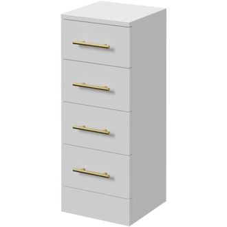 Alexander James Alexander James Gloss White 300mm x 300mm 4 Drawer Storage Unit - 300mm - Brushed Brass 96mm Knurled Bar Handle