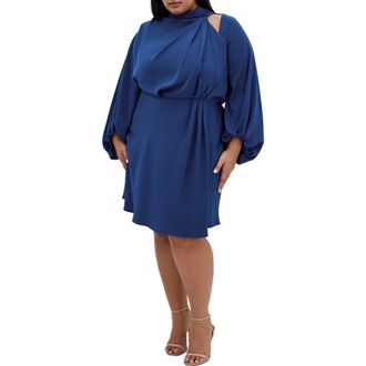 City Chic Jaylee Shoulder Cutout Long Sleeve Dress in Deep Ocean at Nordstrom Rack, Size L/20W