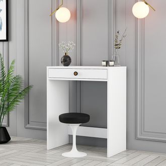 Dmora Toletta Carde, Mueble De Maquillaje Con Espejo, Un Caj&oacute;n, Estructura Negra, 70x85x40h Cm Blanco