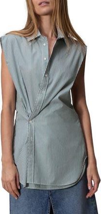 Rag & Bone Indiana Stripe Asymmetric Sleeveless Button-Up Shirt in Green Stripe at Nordstrom Rack, Size Xx-Small