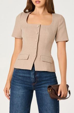ASTR the Label Square Neck Short Sleeve Jacket in Taupe at Nordstrom, Size X-Large
