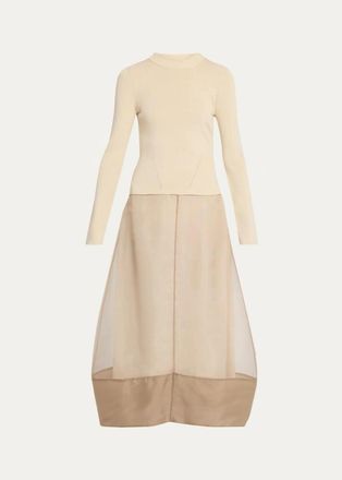 SIMKHAI Maril Mixed Media Bubble Midi Dress
