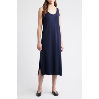 Eileen Fisher Sleeveless Organic Cotton Midi Dress in Ink at Nordstrom, Size Large