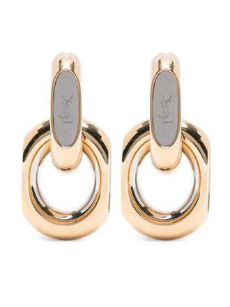 Saint Laurent logo earrings - women - Brass - One Size - Gold