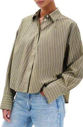 Rag & Bone Martha Stripe Cotton Poplin Button-Up Shirt in Grnst at Nordstrom Rack, Size Large