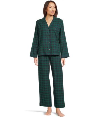 Eberjey Flannel Long Holiday Pajama Set Womens Green Tartan Plaid GBO3587