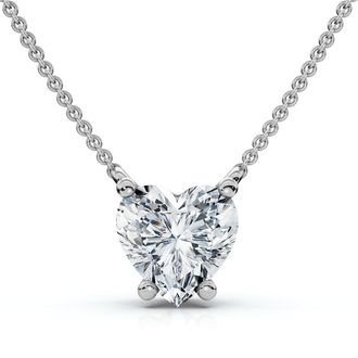 Pompeii3 Certified 3Ct Heart Solitaire Diamond Pendant Necklace 14k Gold Lab Grown