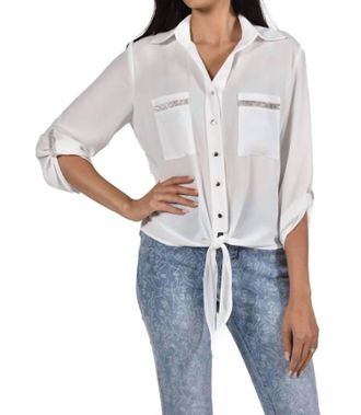 Frank Lyman Design Wisteria Rhinestone Trim Front Tie Top In White