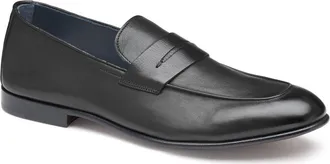 Johnston & Murphy Taylor Moc Toe Penny Loafer in Black Italian Calfskin at Nordstrom, Size 11.5