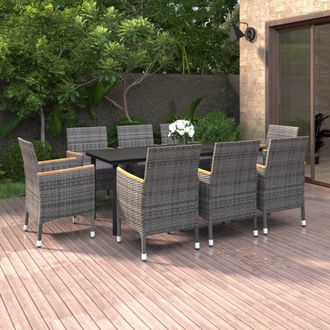 vidaXL Set Comedor De Jard&iacute;n 9 Pzas Y Cojines Rat&aacute;n Sint&eacute;tico Y Vidrio Vidaxl