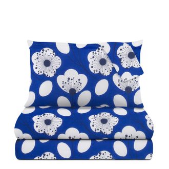 KASANOVA Completo letto matrimoniale blu fiori bianchi