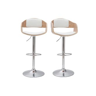 Miliboo Set De 2 Taburetes De Cocina Ajustables De Poliuretano Blanco Y Madera Clara Eustache