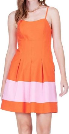 Jade Yoga Pleated Color Block Stripe Sundress In Orange