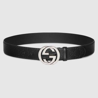 Gucci Belt With Interlocking G Buckle, Size Gucci 100, Black, Logo Leather