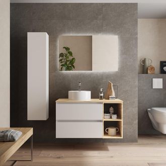 Cygnus Bath Mueble Ba&ntilde;o Bequia 100 Cm Blanco Y Coqueta Roble Con Lavabo