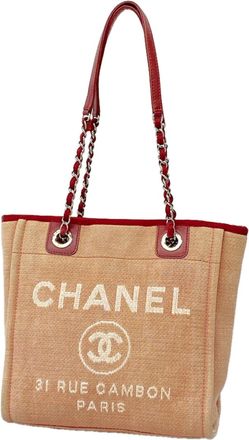 Chanel Red Color Canvas Tote Bag (Pre-Owned)