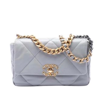 Chanel Pre-owned Medium 19 Flap Bag - Dames - Pre-owned - Grijs - Maat: ONE Size Leer