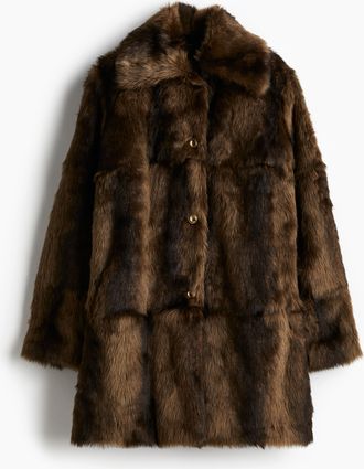 H&M Flauschiger Mantel - Brown