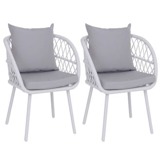 Hhg [nunca Usado] Juego De 2 Sillas De Jard&iacute;n Hhg-393, Sillones De Jard&iacute;n Con Reposabrazos, Entramado De Aluminio Tipo Cuerda, Estructura Gris Claro, Tapi