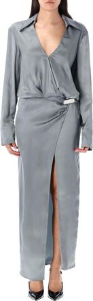 The Attico Grey Satin Wrap Dress
