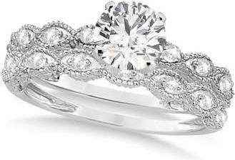 Allurez Vintage Moissanite Engagement Ring Bridal Set 18k White Gold (1.36ct)